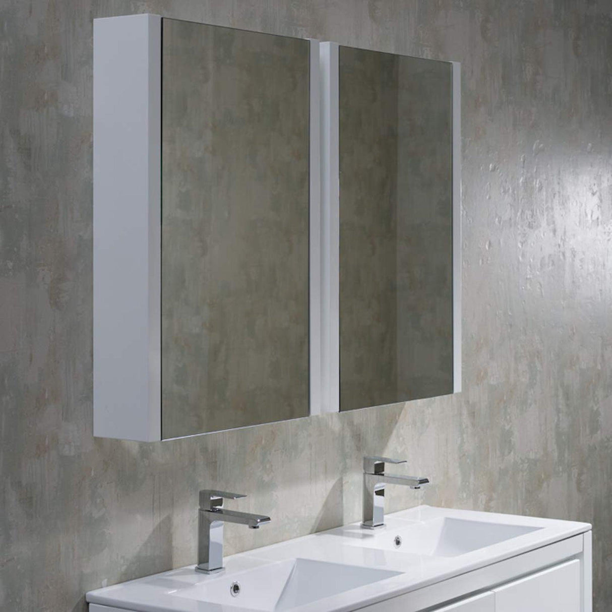 Blossom Milan 48" 2-Door 2-Drawer White Freestanding Vanity With Ceramic Drop-In Double Sinks And Mirrored Medicine Cabinet