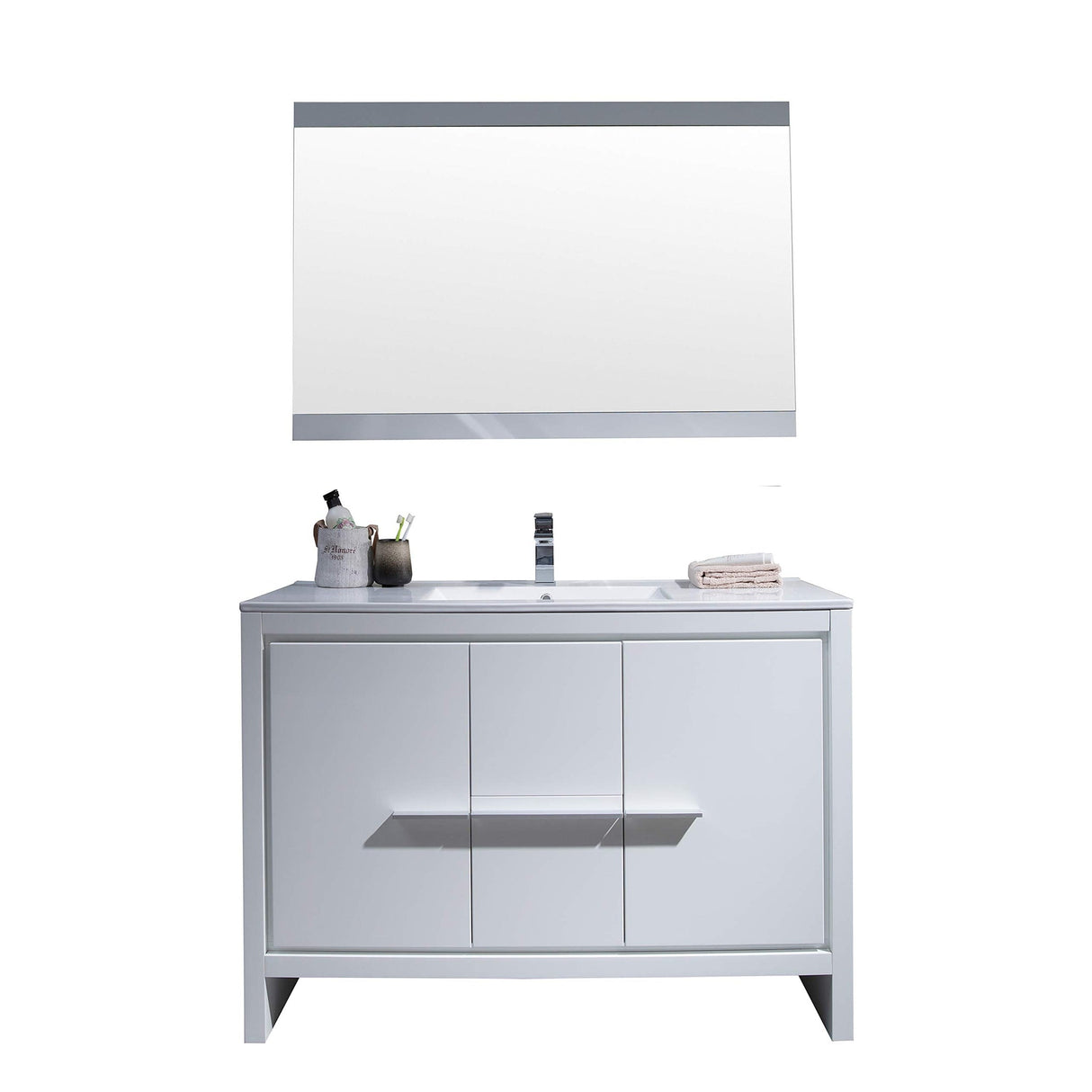 Blossom Milan 48" 2-Door 2-Drawer White Freestanding Vanity With Ceramic Drop-In Single Sink And Mirror