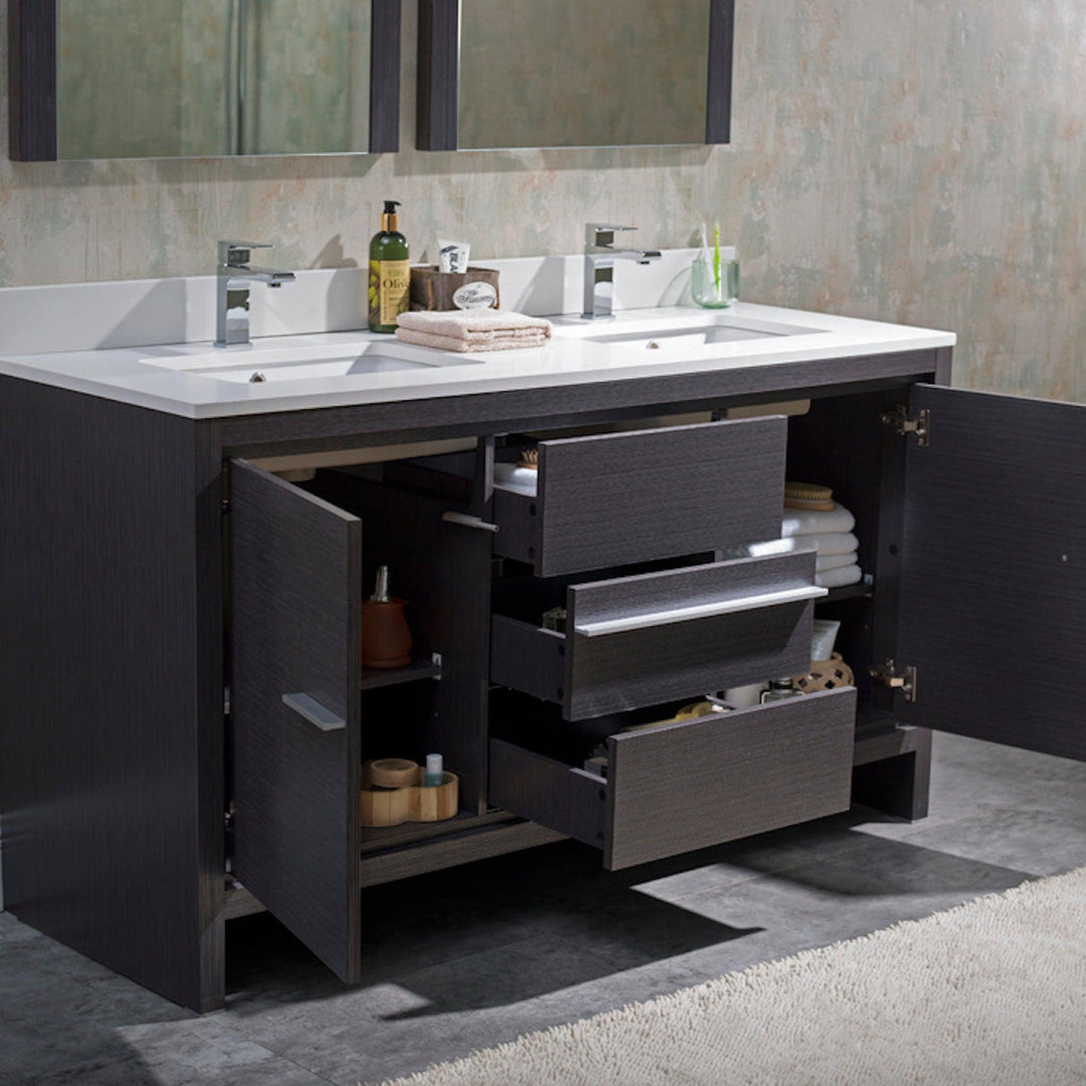 Blossom Milan 60" 2-Door 3-Drawer Silver Gray 2-Door 3-Drawer Freestanding Vanity Base