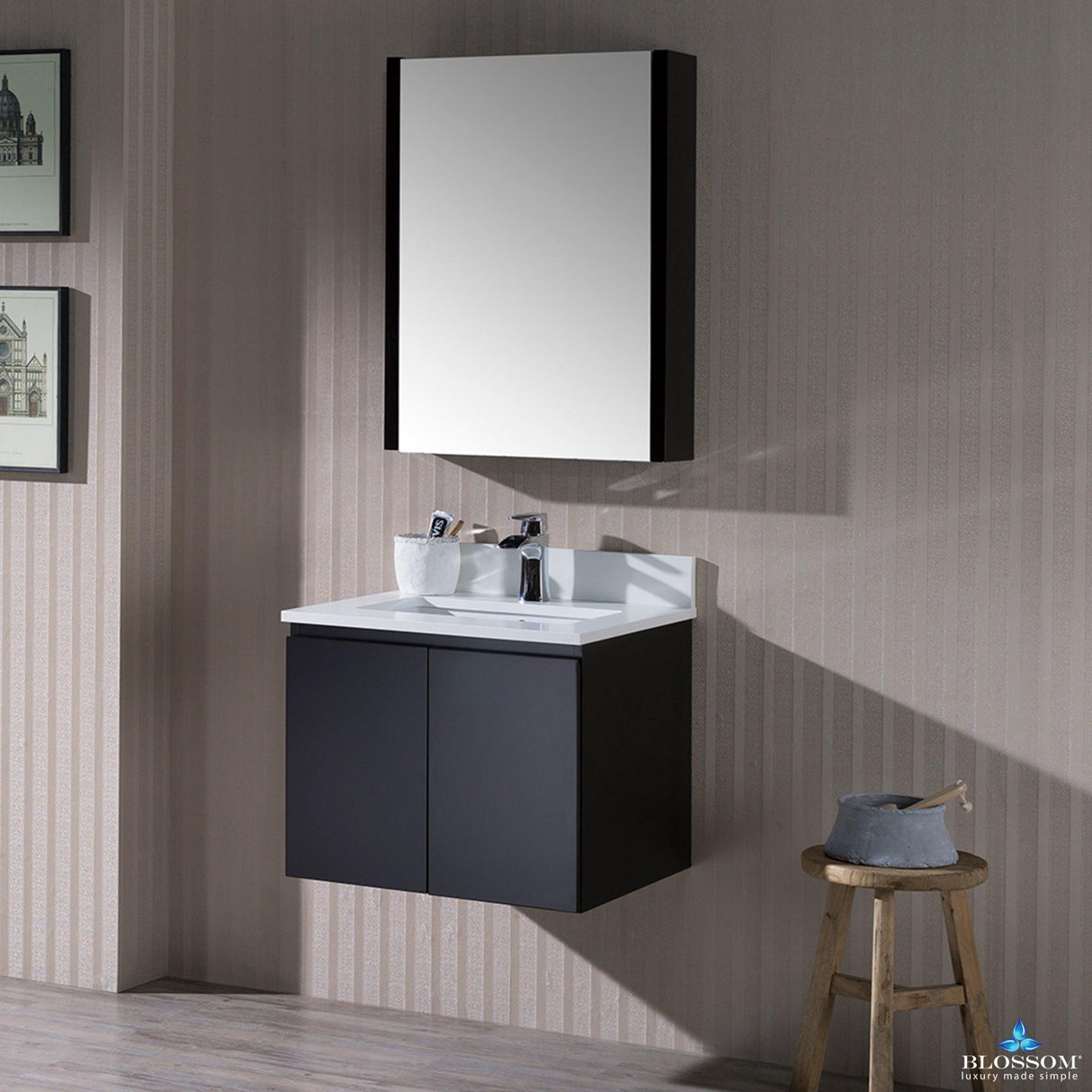 Blossom Monaco 24" 1-Door 2-Drawer Espresso Wall-Mounted Vanity Base