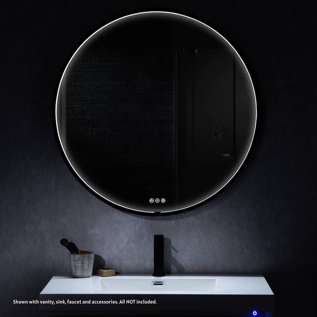 Blossom Oskar 36" Matte Black Wall-Mounted Framed Round LED Mirror