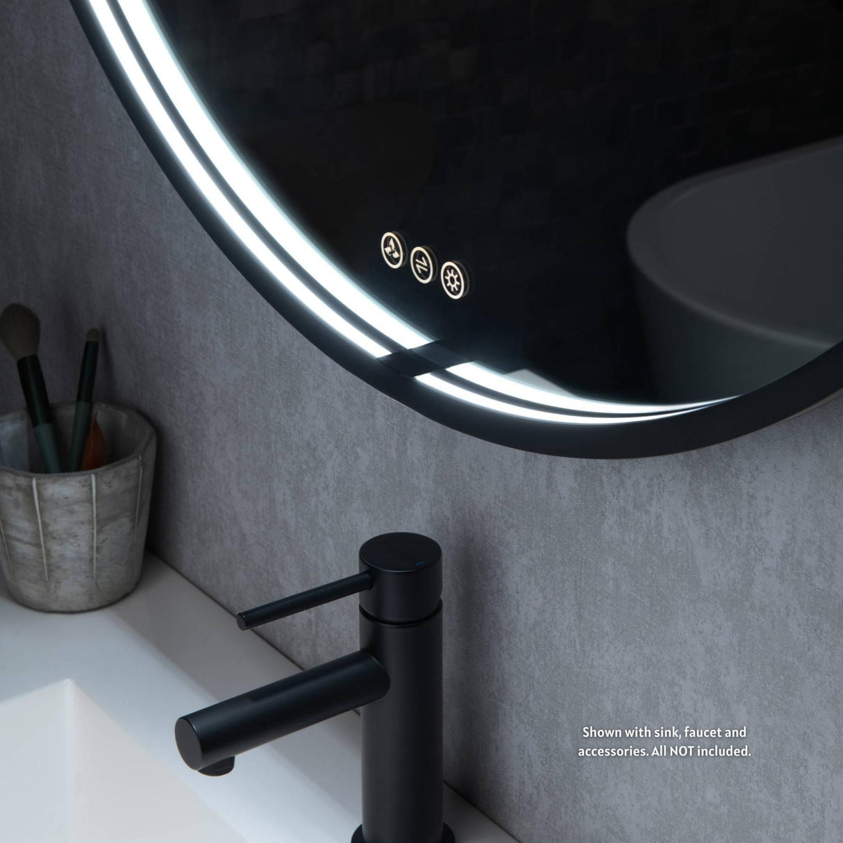 Blossom Oskar 36" Matte Black Wall-Mounted Framed Round LED Mirror