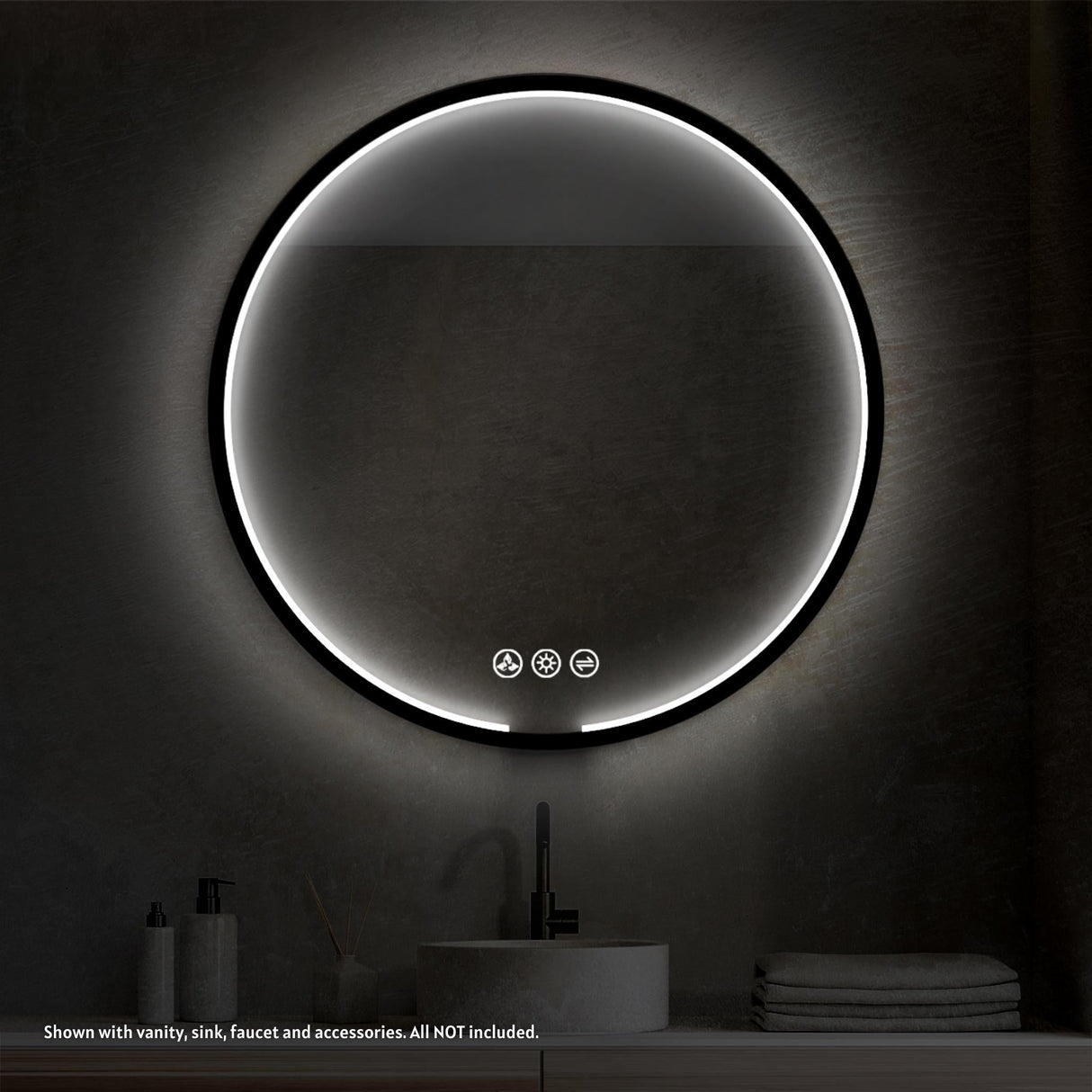 Blossom Oskar 36" Matte Black Wall-Mounted Framed Round LED Mirror