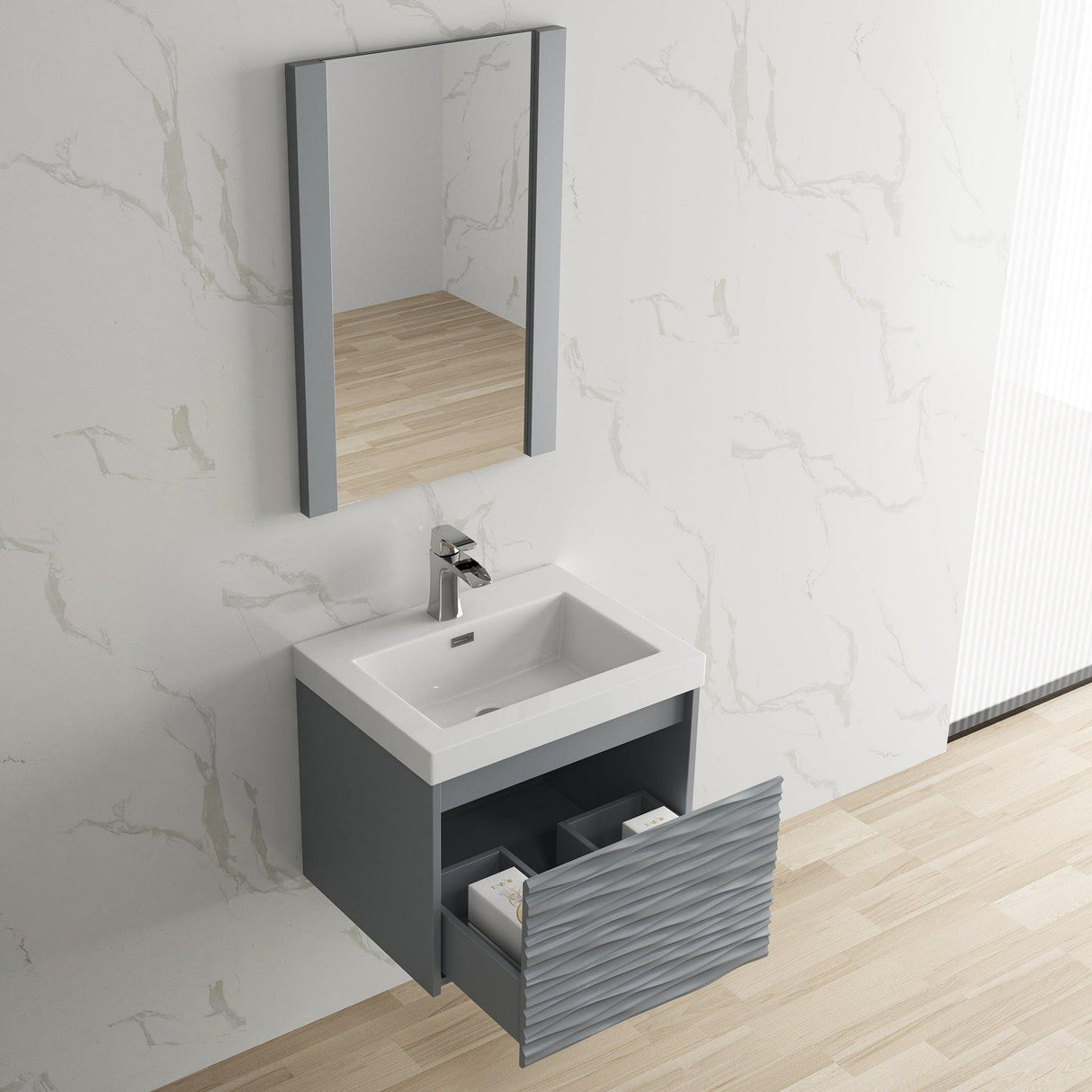 Blossom Paris 24" 1-Drawer Metal Gray Wall-Mounted Vanity Base