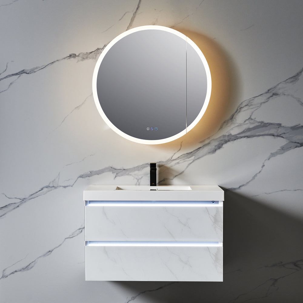 Blossom Regulus 32" x 6" Round LED Medicine Cabinet MCL9 R32 Right