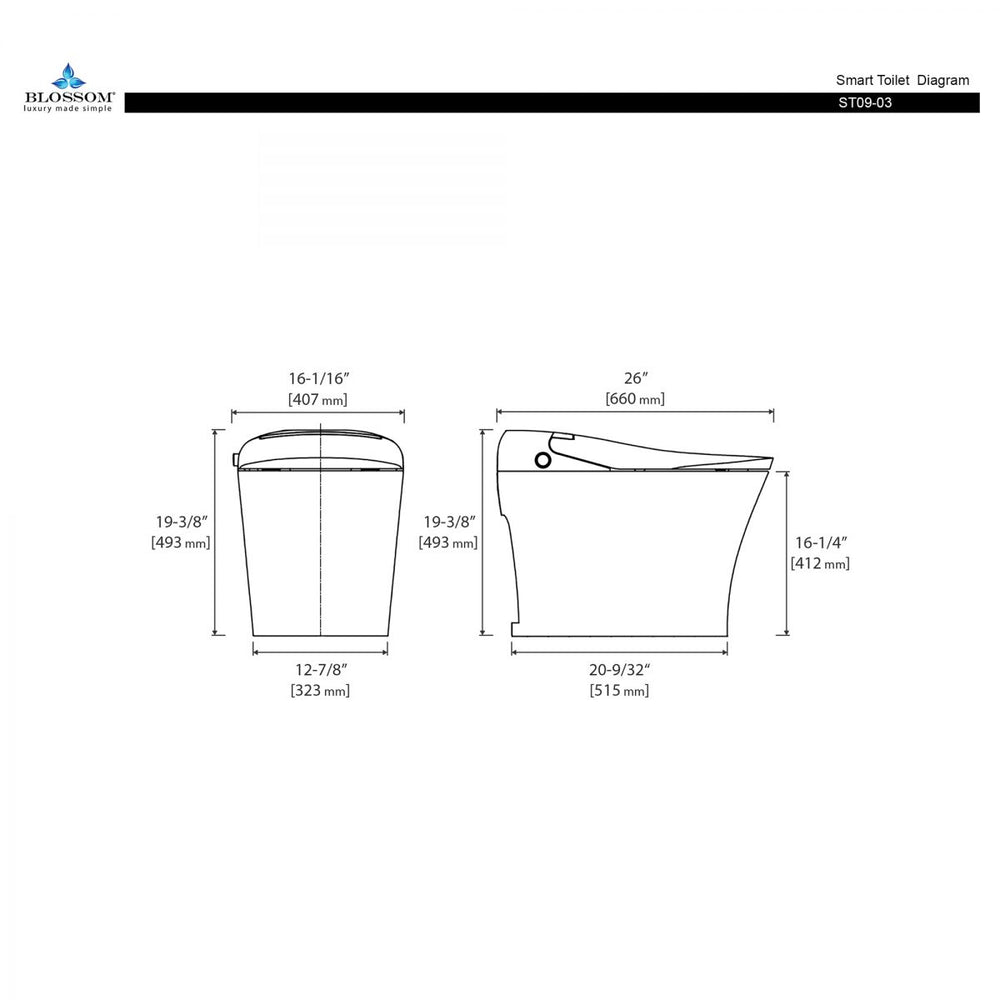 Blossom ST09 03 Heated Seat Smart Toilet with Soft Close Seat and Lid