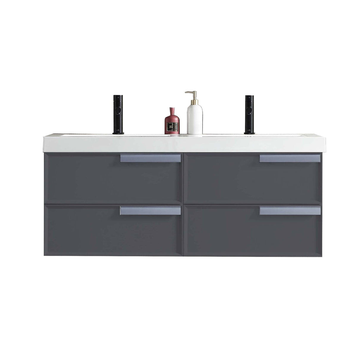 Blossom Sofia 48" 4-Drawer Matte Gray Wall-Mounted Vanity Set With Acrylic Top and Integrated Double Sinks