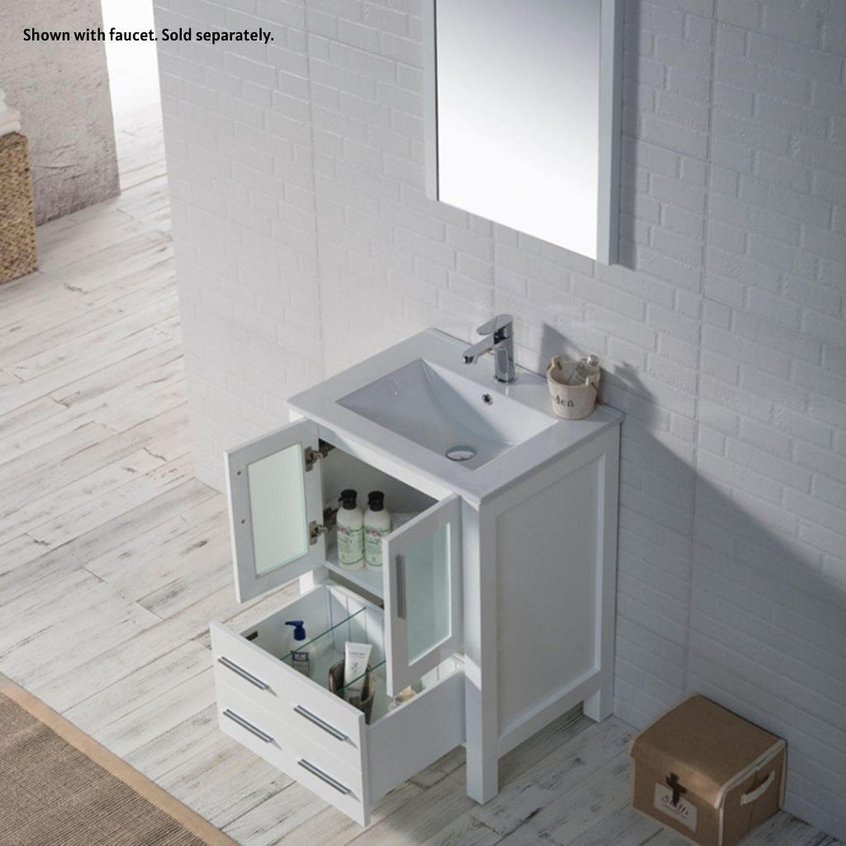 Blossom Sydney 24" White Freestanding Vanity Set With Integrated Single Sink Ceramic Top and Mirror