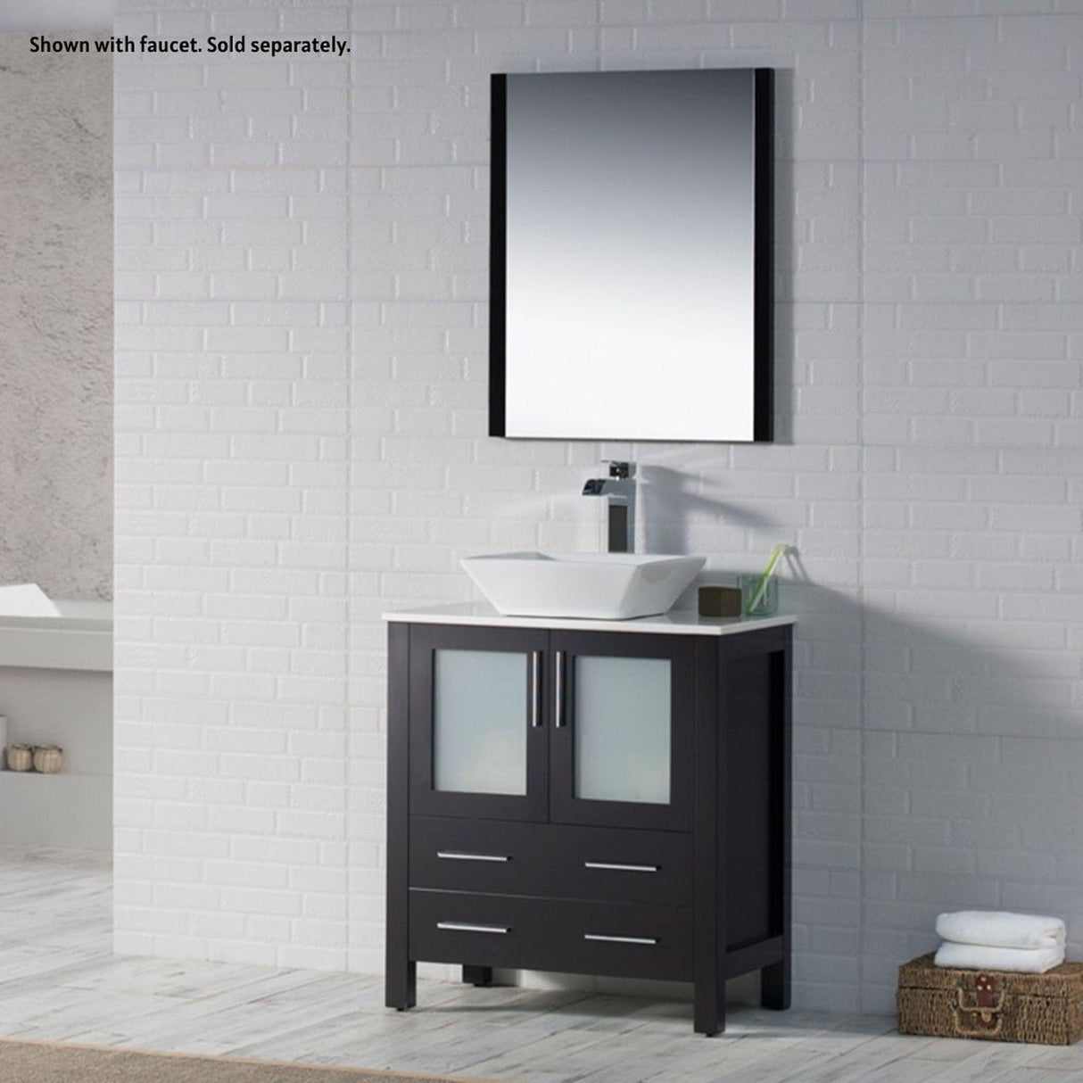 Blossom Sydney 30" Espresso Freestanding Vanity Set With Integrated Single Sink Ceramic Top and Mirror