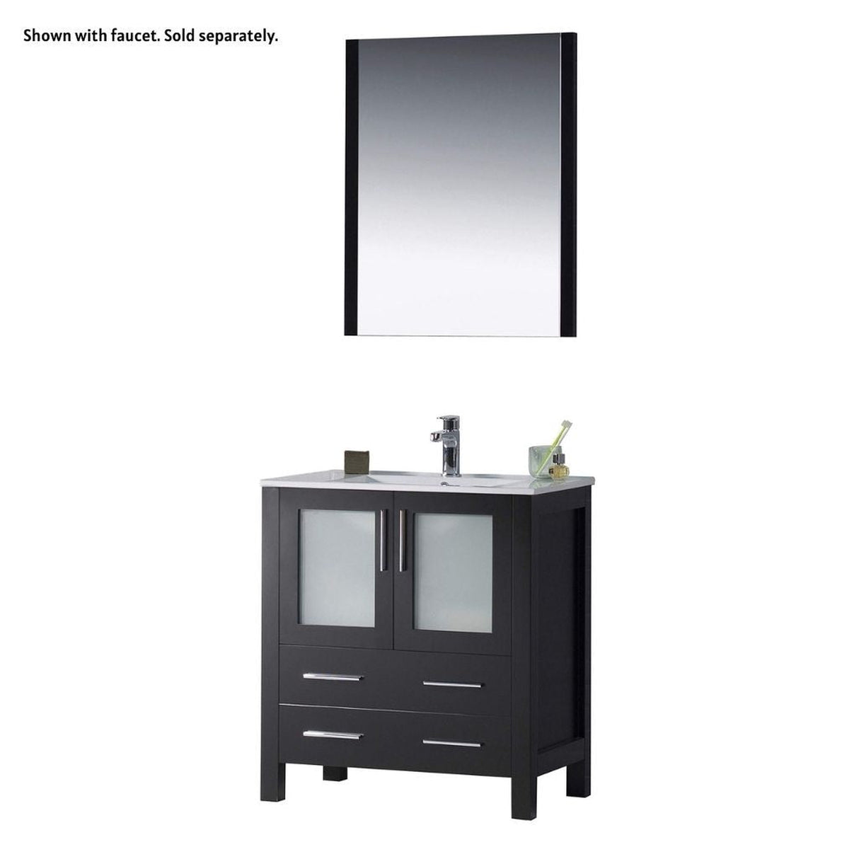 Blossom Sydney 30" Espresso Freestanding Vanity Set With Integrated Single Sink Ceramic Top and Mirror