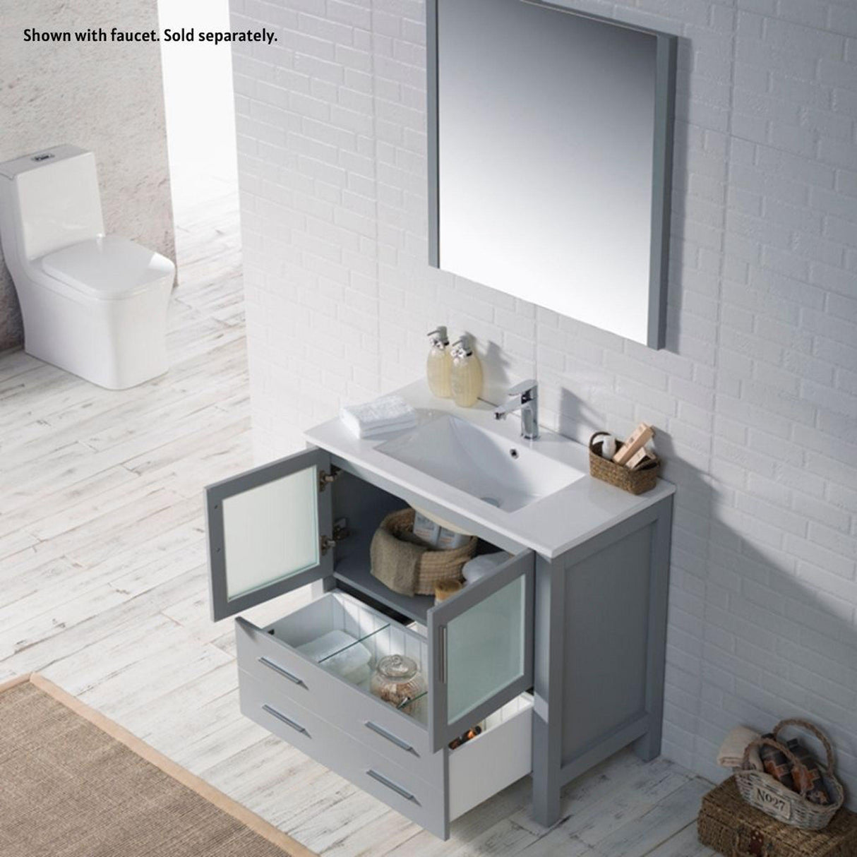 Blossom Sydney 36" Metal Gray Freestanding Vanity Set With Integrated Single Sink Ceramic Top and Mirror