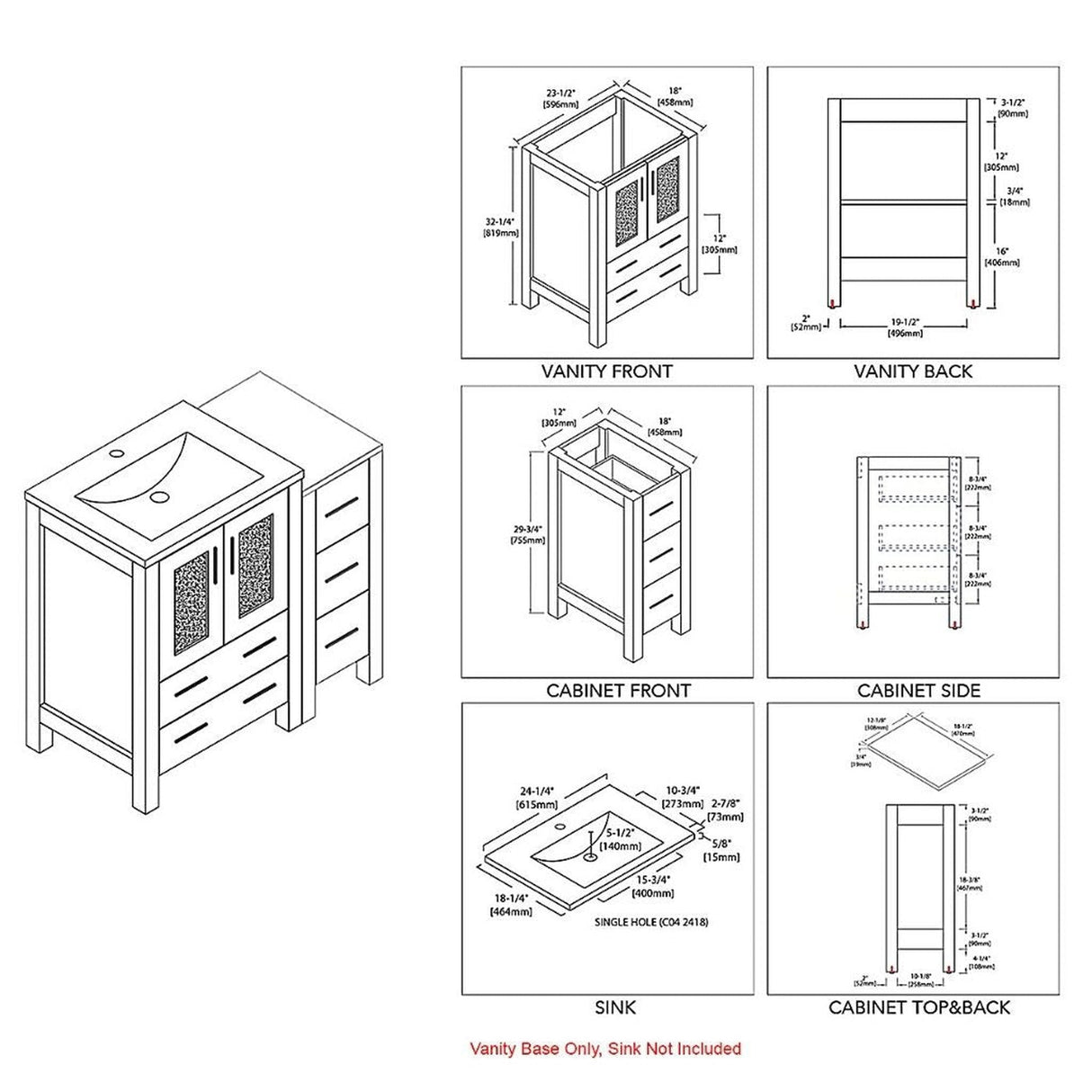 Blossom Sydney 36" White Freestanding Vanity Base With Side Cabinet