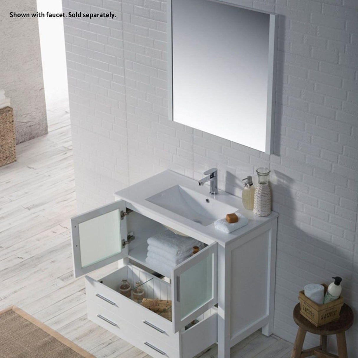 Blossom Sydney 36" White Freestanding Vanity Set With Integrated Single Sink Ceramic Top and Mirror