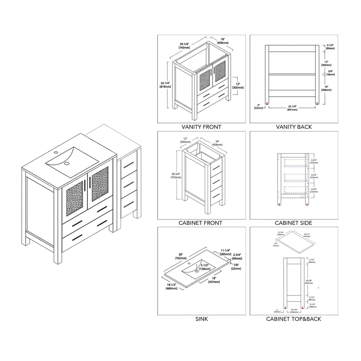 Blossom Sydney 42" Espresso Freestanding Vanity Set With Integrated Single Sink Ceramic Top and Side Cabinet