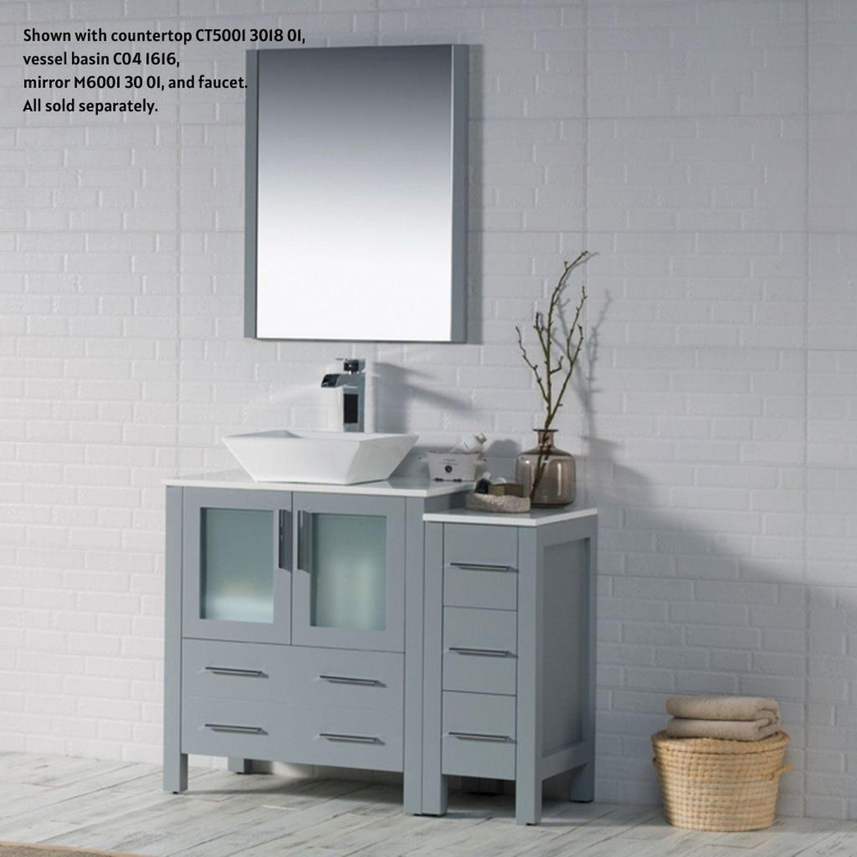 Blossom Sydney 42" Metal Gray Freestanding Vanity Base With Side Cabinet