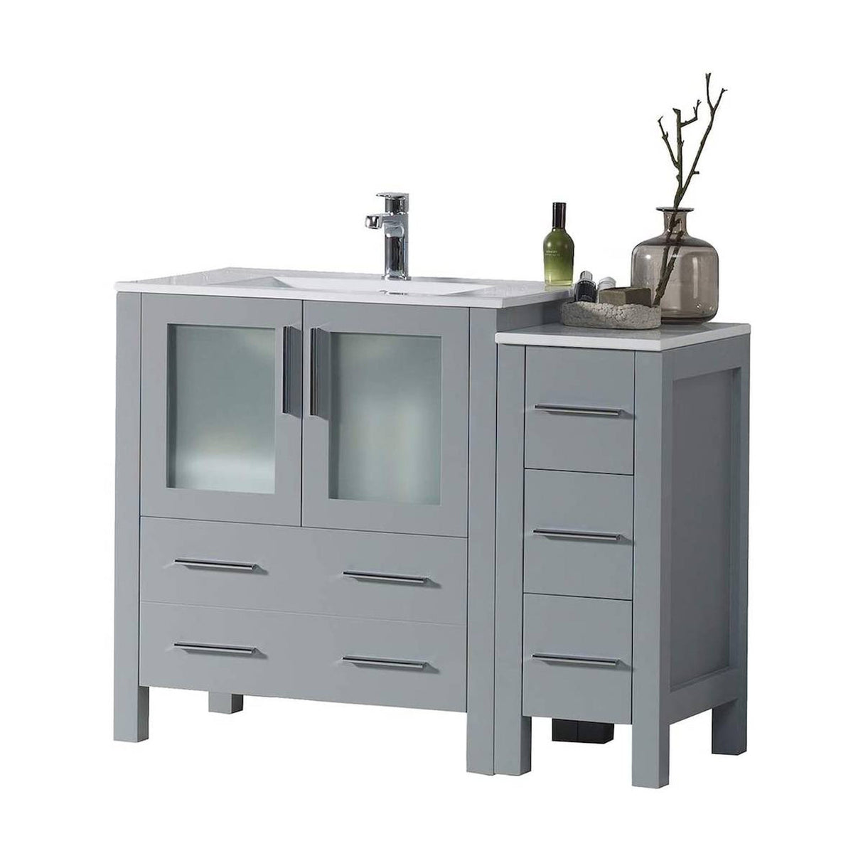 Blossom Sydney 42" Metal Gray Freestanding Vanity Set With Integrated Single Sink Ceramic Top and Side Cabinet