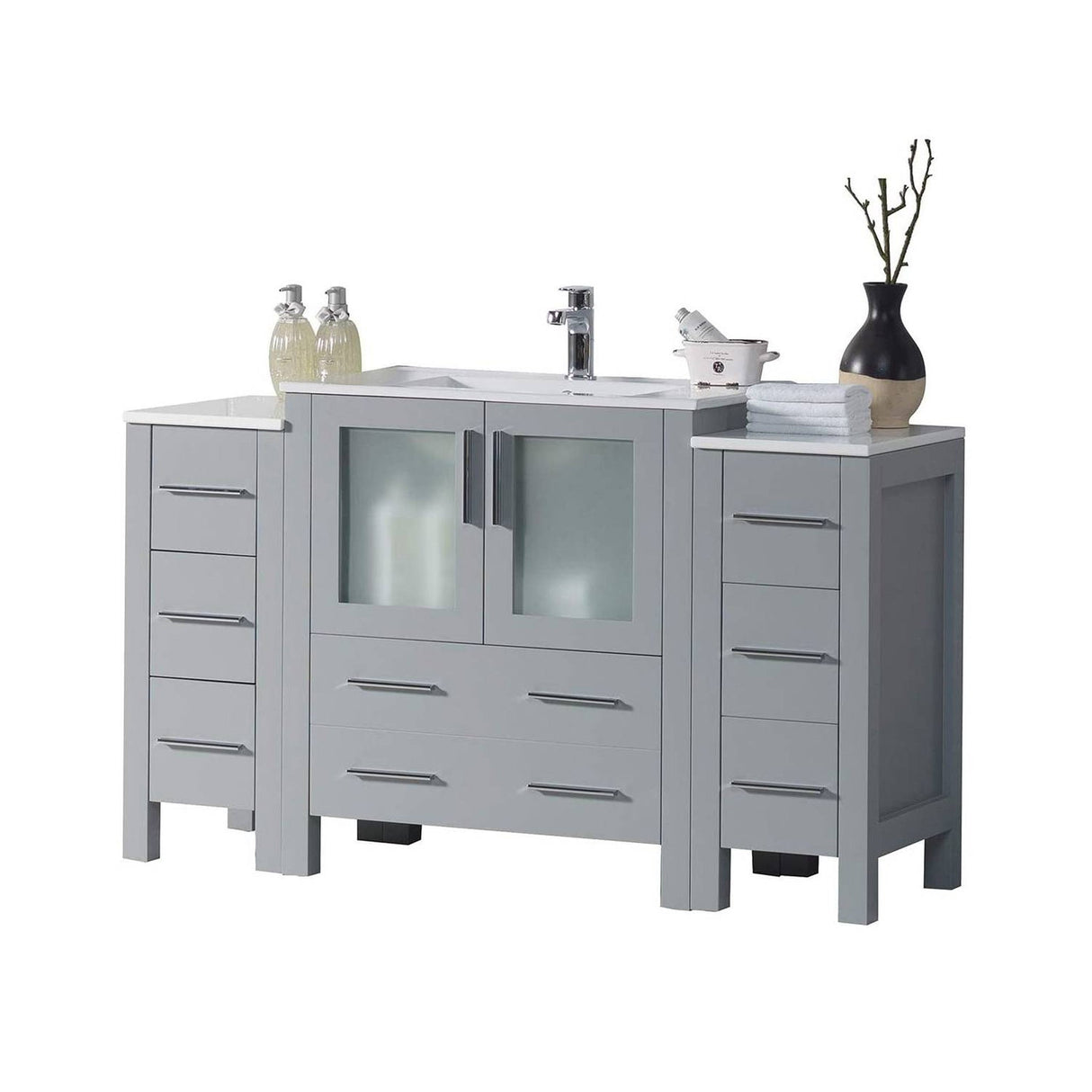 Blossom Sydney 54" Metal Gray Freestanding Vanity Set With Integrated Single Sink Ceramic Top