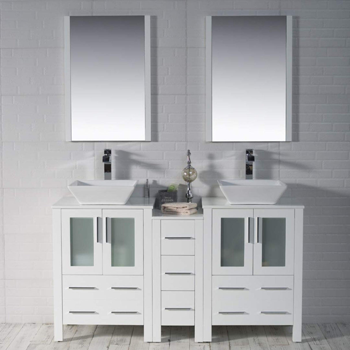 Blossom Sydney 60" White Freestanding Vanity Set With Ceramic Vessel Single Sink and Mirror