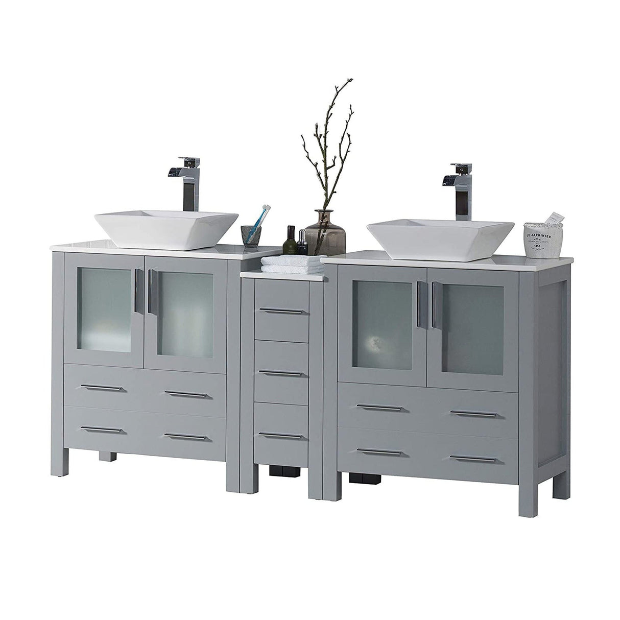 Blossom Sydney 72 Metal Gray Freestanding Vanity Set With Ceramic Vessel Single Sink