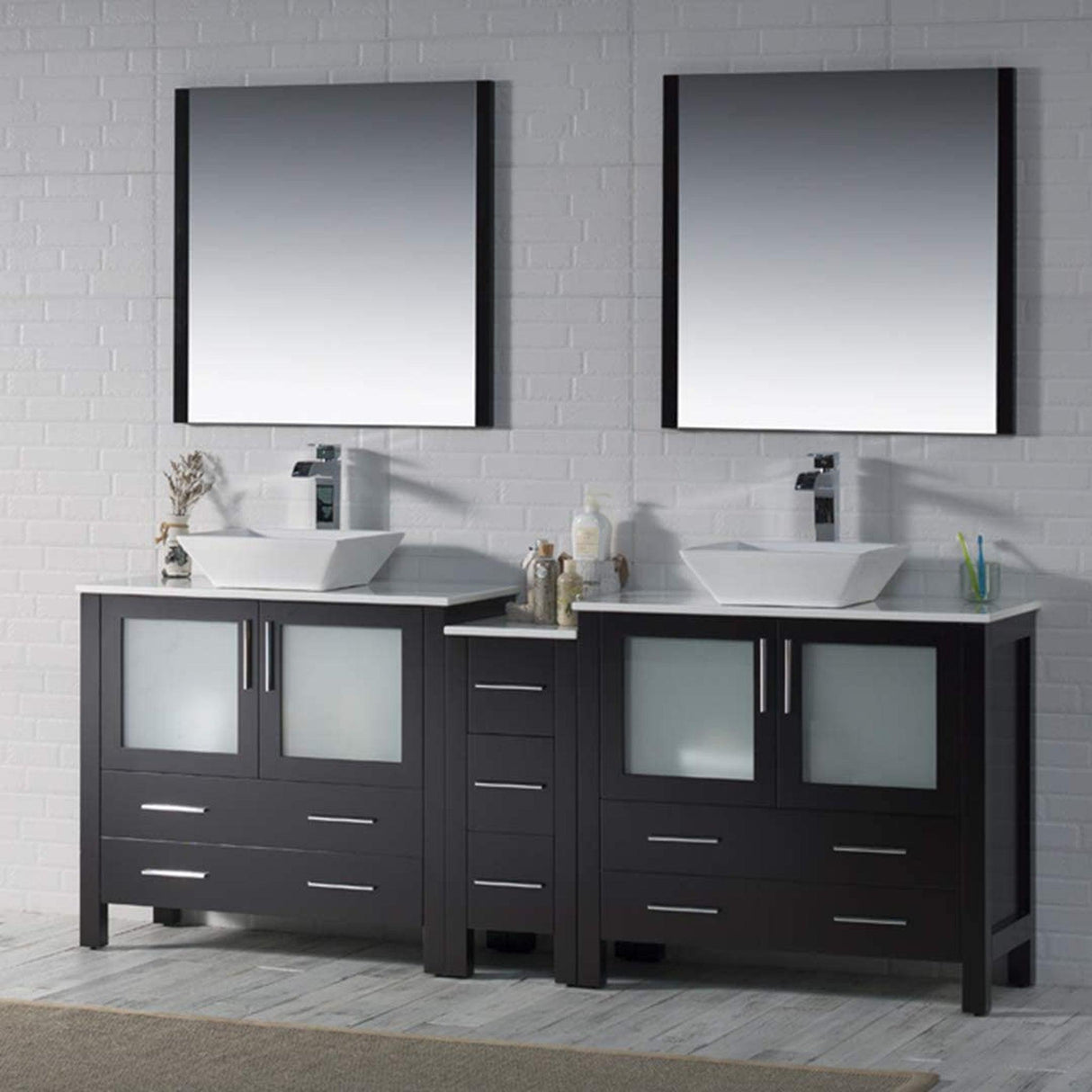Blossom Sydney 84" Espresso Freestanding Vanity Set With Ceramic Double Vessel Sinks