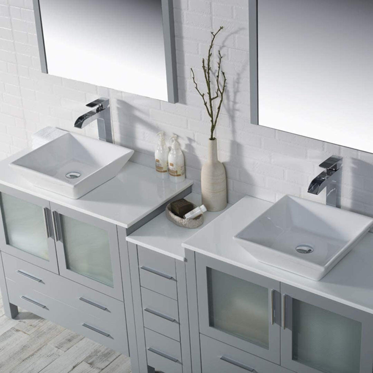 Blossom Sydney 84" Metal Gray Freestanding Vanity Set With Ceramic Double Vessel Sinks