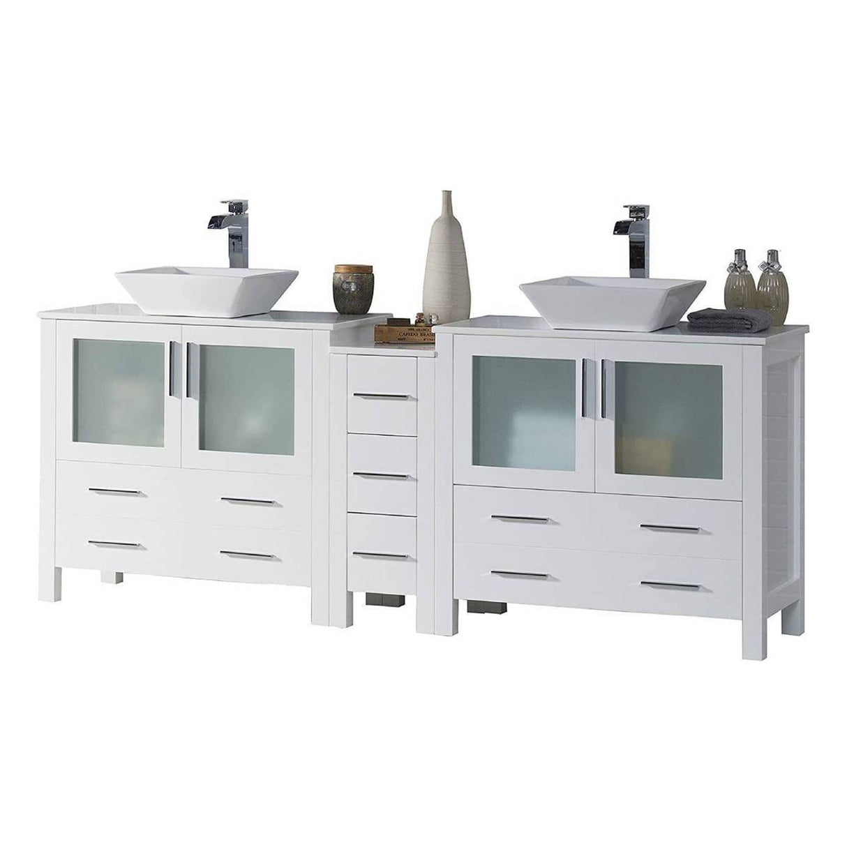 Blossom Sydney 84" White Freestanding Vanity Set With Ceramic Double Vessel Sinks