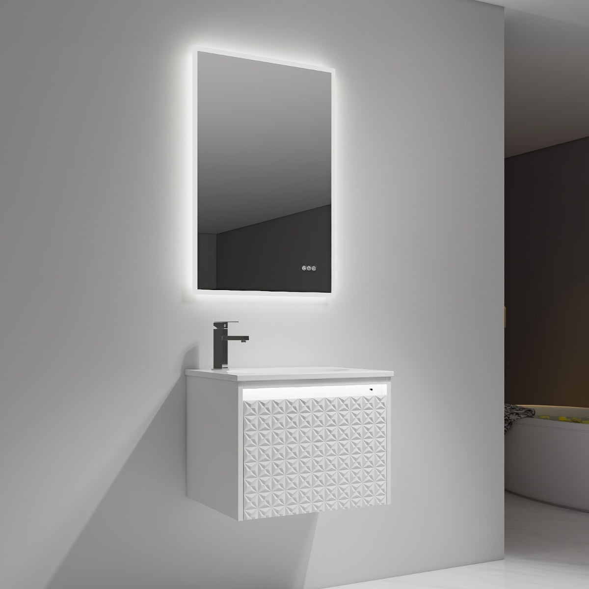 Blossom Thun 24" Glossy White Vanity With Droplet-Shaped Basin and LED Light