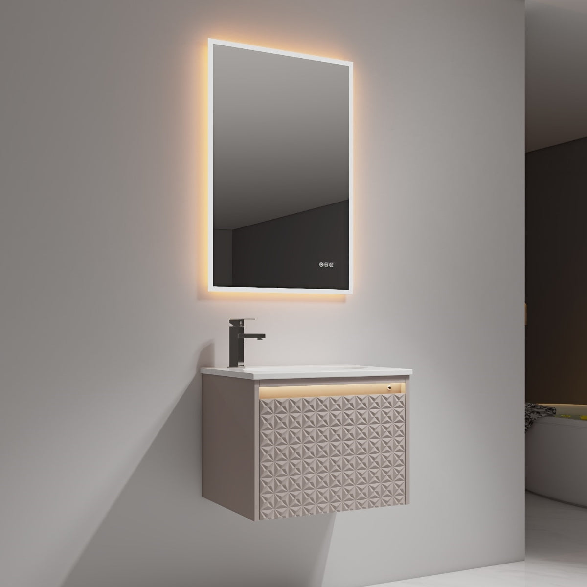 Blossom Thun 24" Khaki Vanity With Droplet-Shaped Basin and LED Light