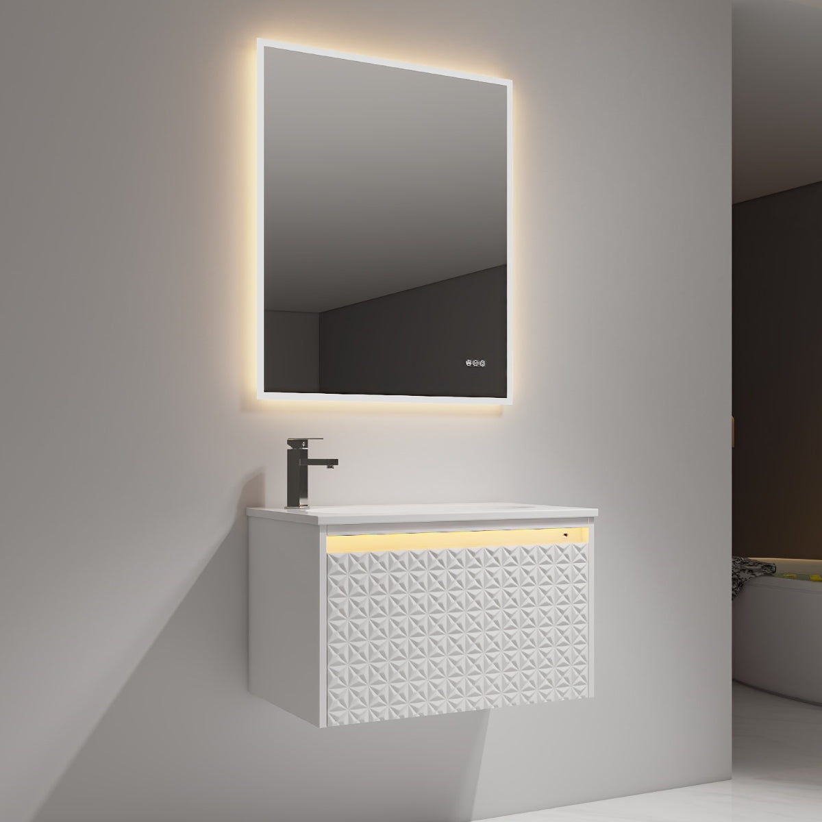 Blossom Thun 30" Glossy White Vanity With Droplet-Shaped Basin and LED Light