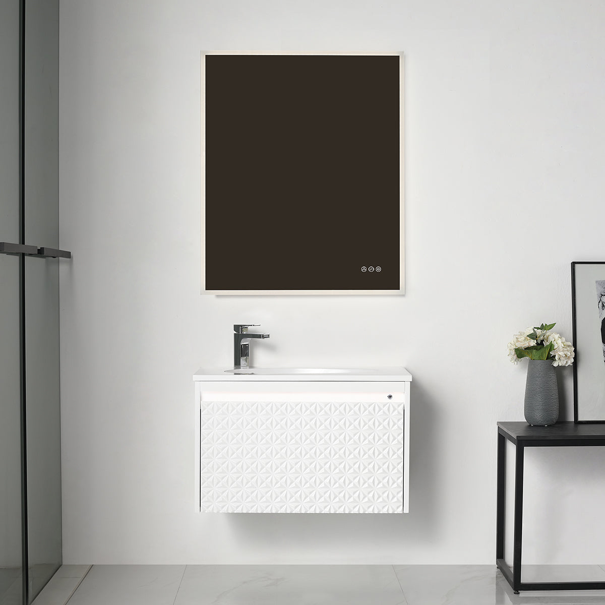 Blossom Thun 30" Glossy White Vanity With Droplet-Shaped Basin and LED Light