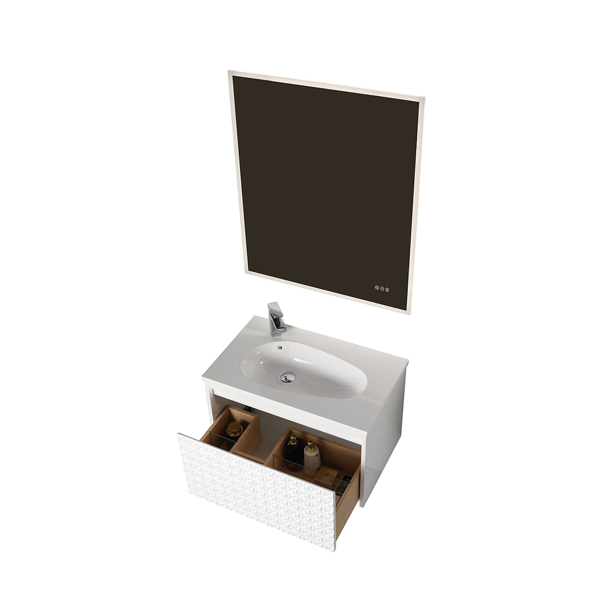 Blossom Thun 30" Glossy White Vanity With Droplet-Shaped Basin and LED Light