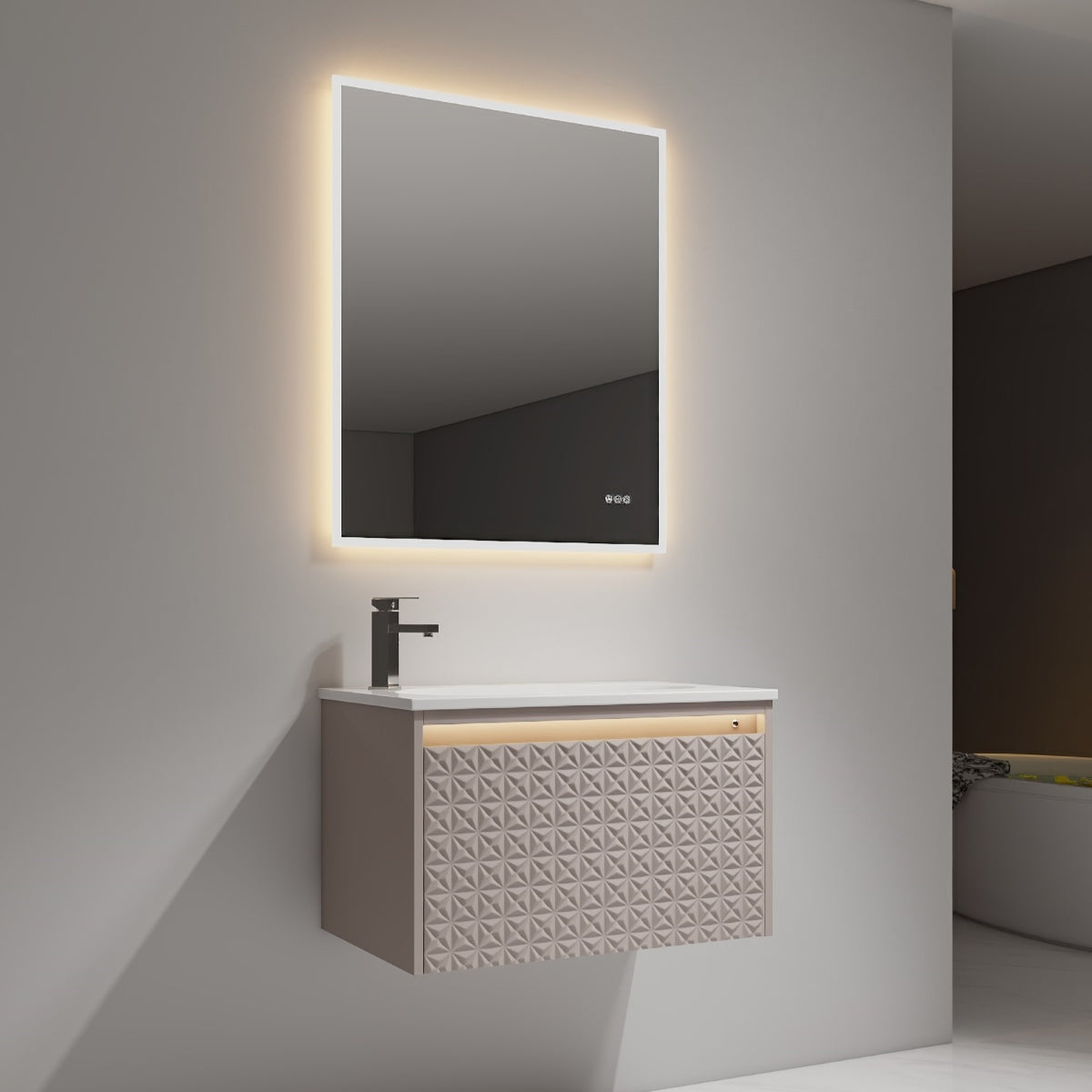 Blossom Thun 30" Khaki Vanity With Droplet-Shaped Basin and LED Light