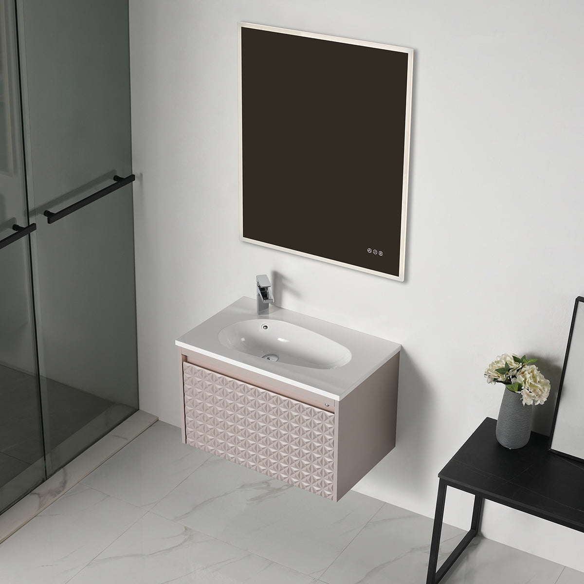 Blossom Thun 30" Khaki Vanity With Droplet-Shaped Basin and LED Light