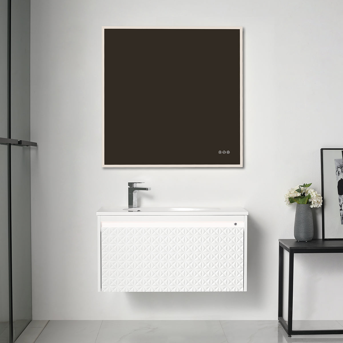 Blossom Thun 36" Glossy White Vanity With Droplet-Shaped Basin and LED Light