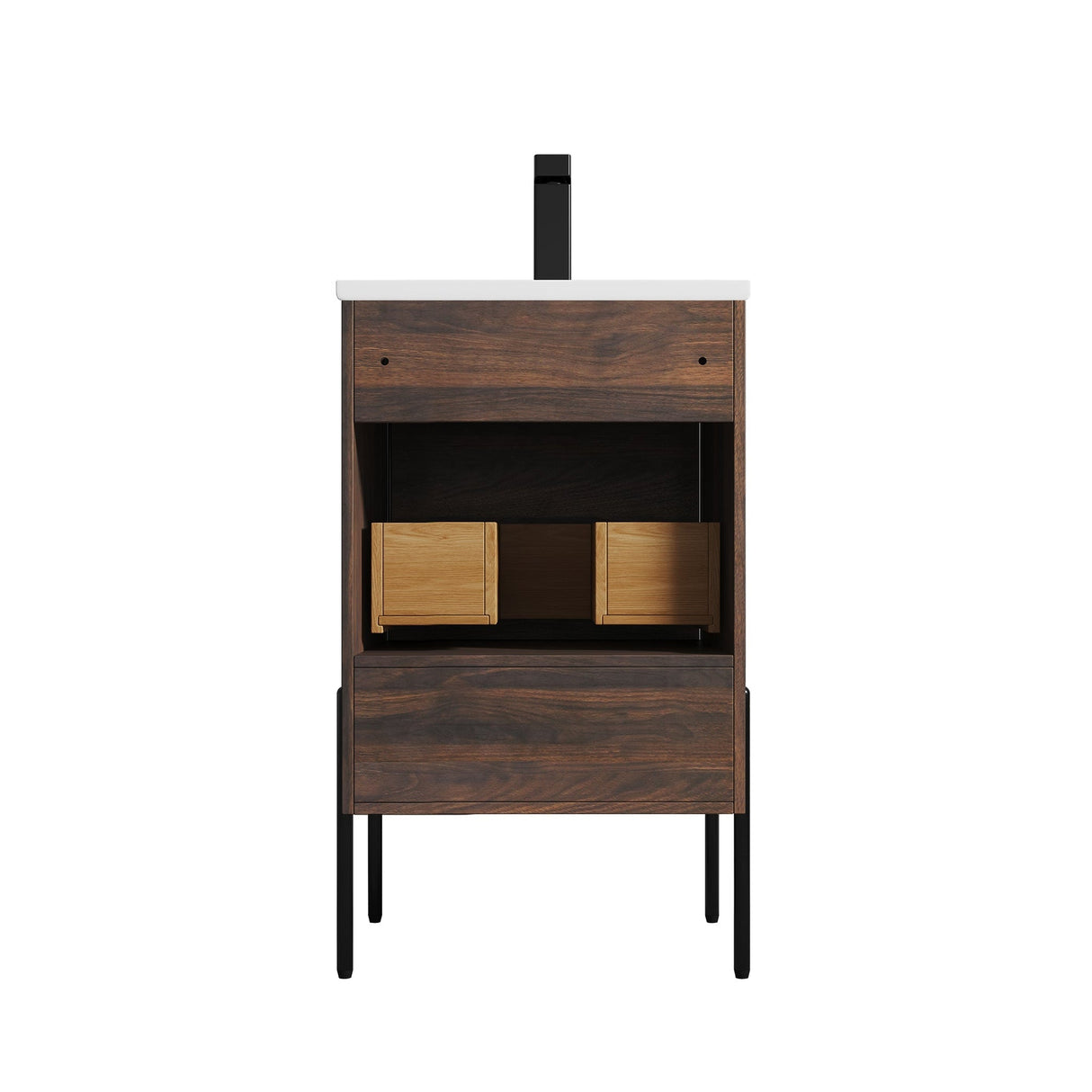 Blossom Turin 20" 1-Drawer Cali Walnut Freestanding Single Vanity Base With Open Shelf, Handle and Legs