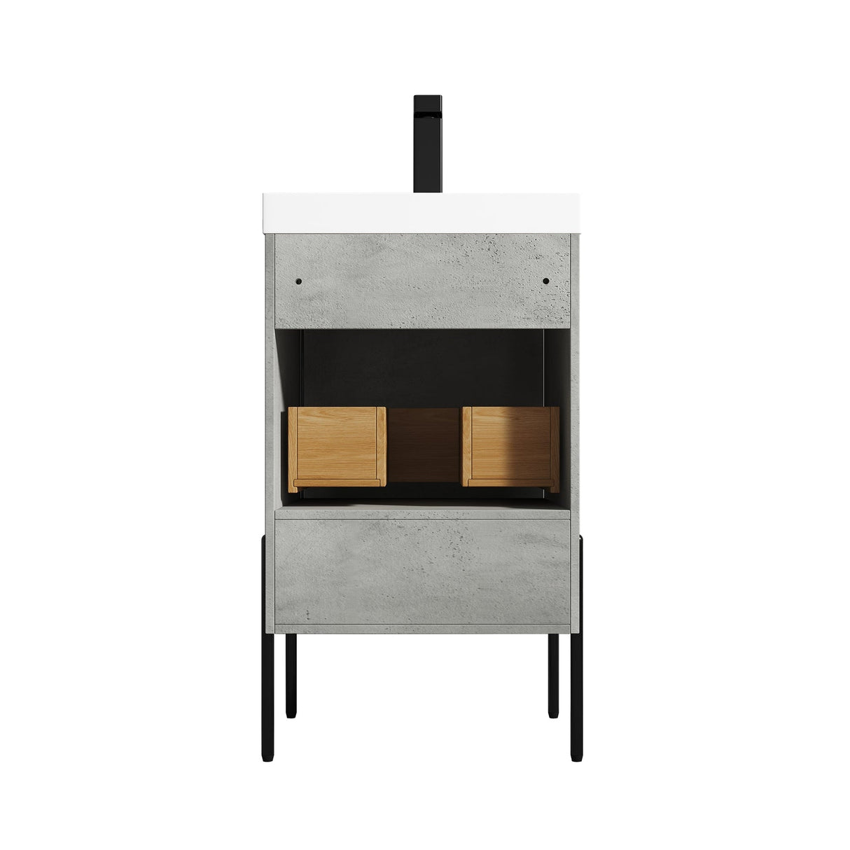 Blossom Turin 20" 1-Drawer Plain Cement Freestanding Single Vanity Base With Open Shelf, Handle and Legs