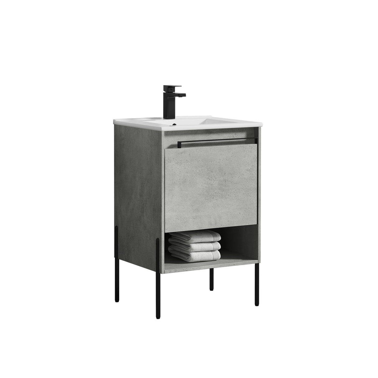 Blossom Turin 20" 1-Drawer Plain Cement Freestanding Single Vanity Base With Open Shelf, Handle and Legs