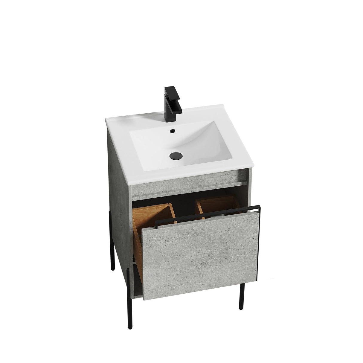 Blossom Turin 20" 1-Drawer Plain Cement Freestanding Single Vanity Base With Open Shelf, Handle and Legs