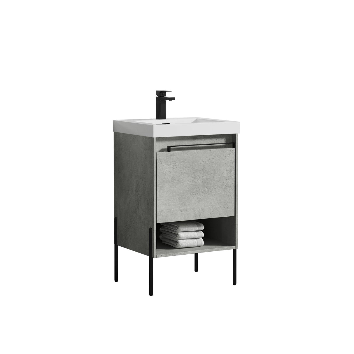 Blossom Turin 20" 1-Drawer Plain Cement Freestanding Single Vanity Base With Open Shelf, Handle and Legs