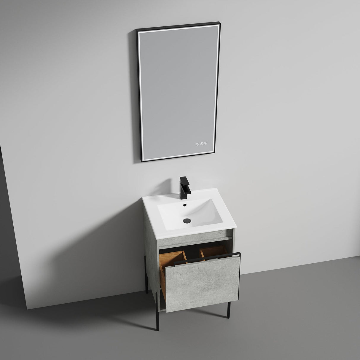 Blossom Turin 20" 1-Drawer Plain Cement Freestanding Single Vanity Base With Open Shelf, Handle and Legs