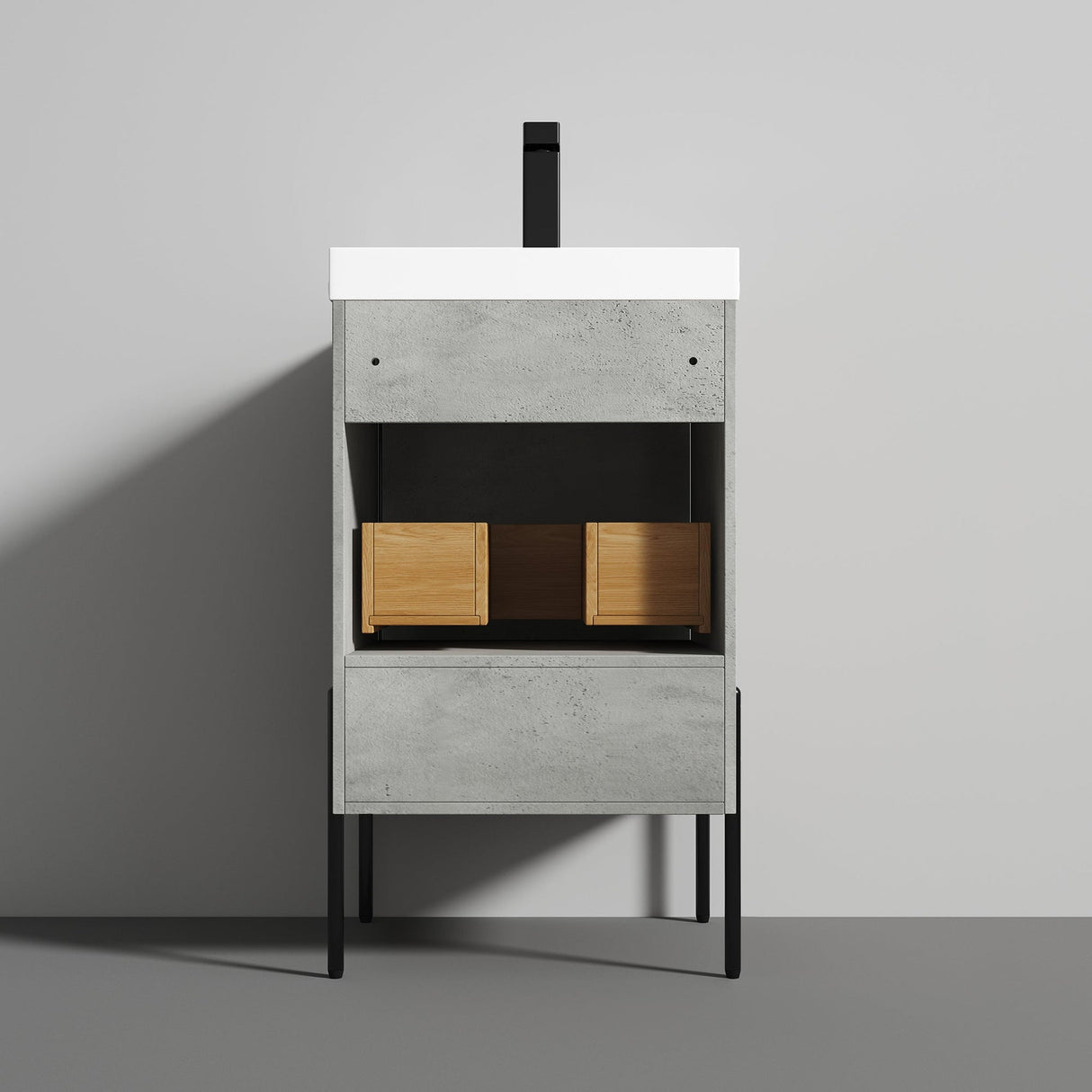 Blossom Turin 20" 1-Drawer Plain Cement Freestanding Single Vanity Base With Open Shelf, Handle and Legs