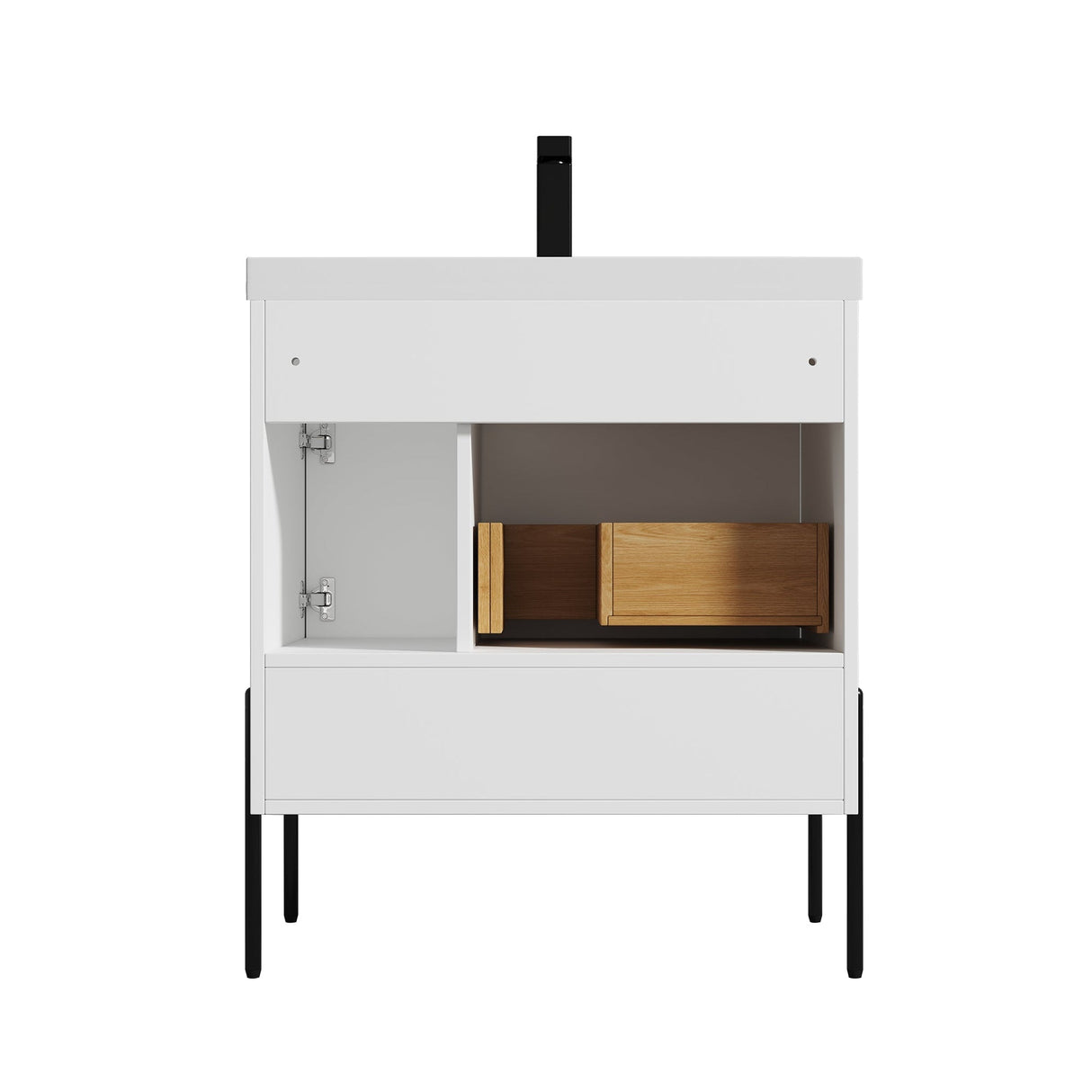 Blossom Turin 30" 1-Door 1-Drawer Matte White Freestanding Single Vanity Base With Open Shelf, Handle and Legs