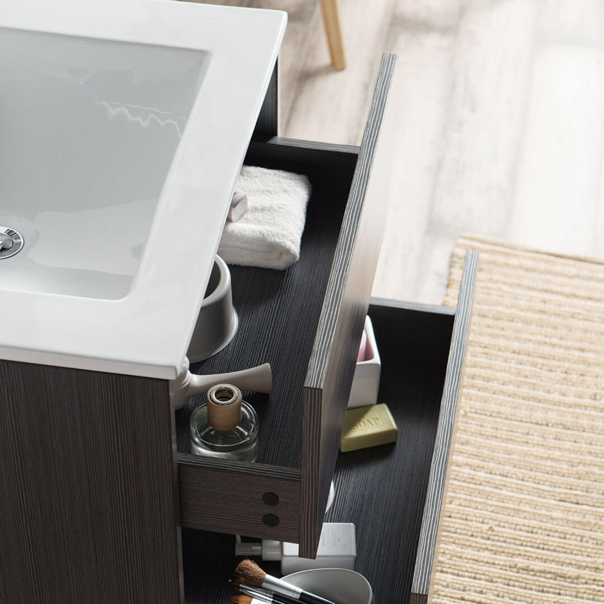 Blossom Valencia 24" 2-Drawer Silver Gray Wall-Mounted Vanity Set With Ceramic Top and Integrated Single Sink and Medicine Cabinet