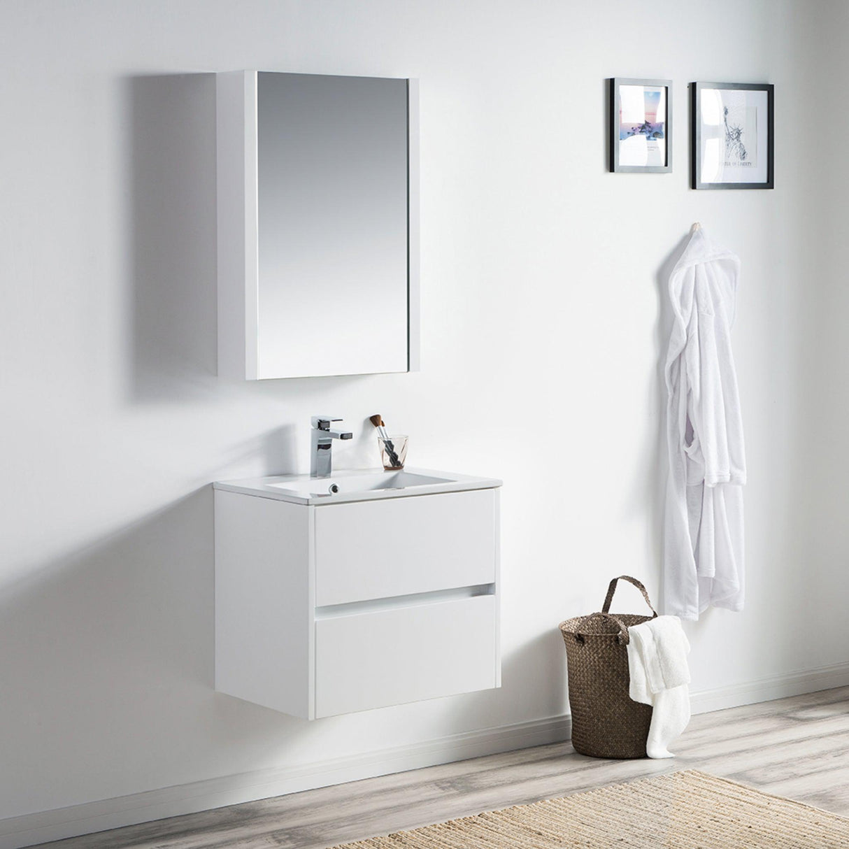 Blossom Valencia 24" 2-Drawer White Wall-Mounted Vanity Base