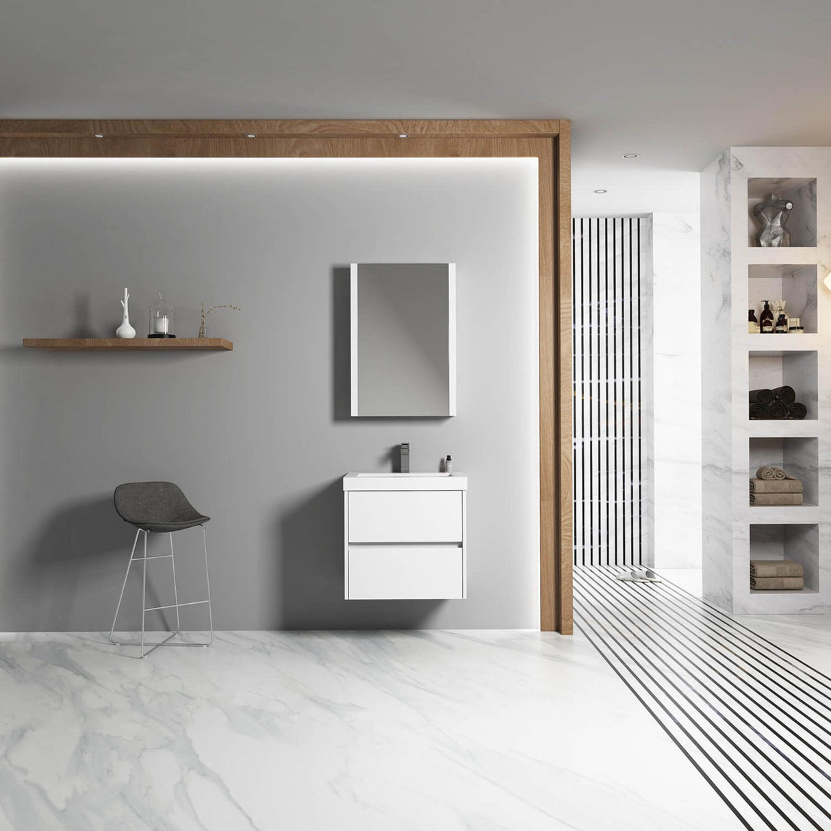 Blossom Valencia 24" 2-Drawer White Wall-Mounted Vanity Base