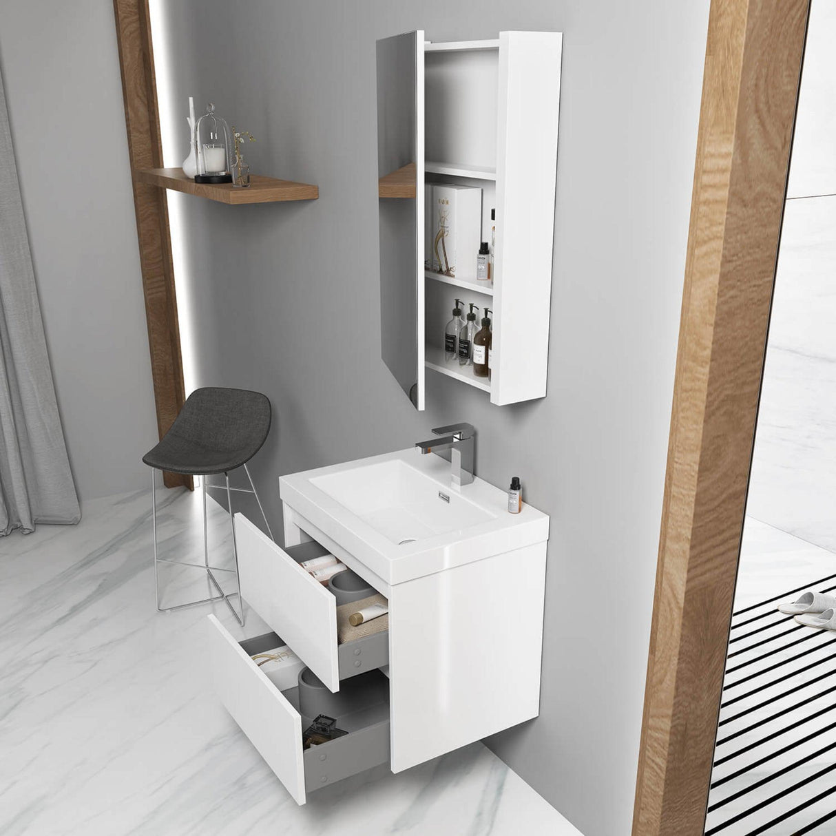Blossom Valencia 24" 2-Drawer White Wall-Mounted Vanity Base
