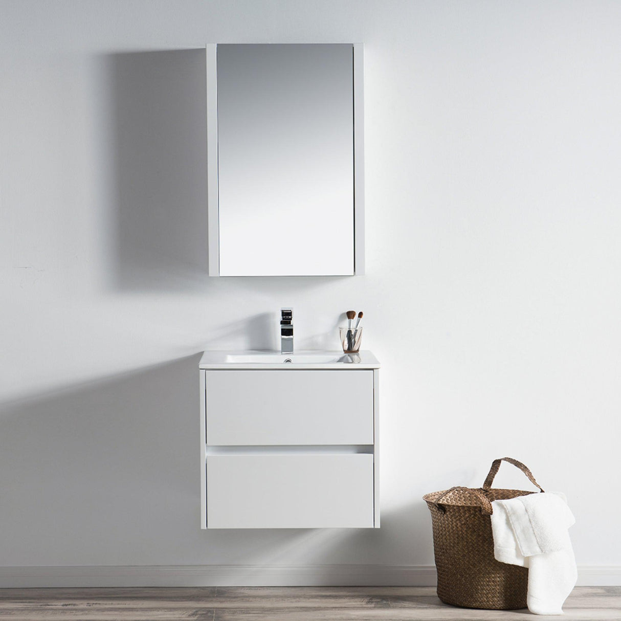 Blossom Valencia 24" 2-Drawer White Wall-Mounted Vanity Set With Ceramic Top and Integrated Single Sink