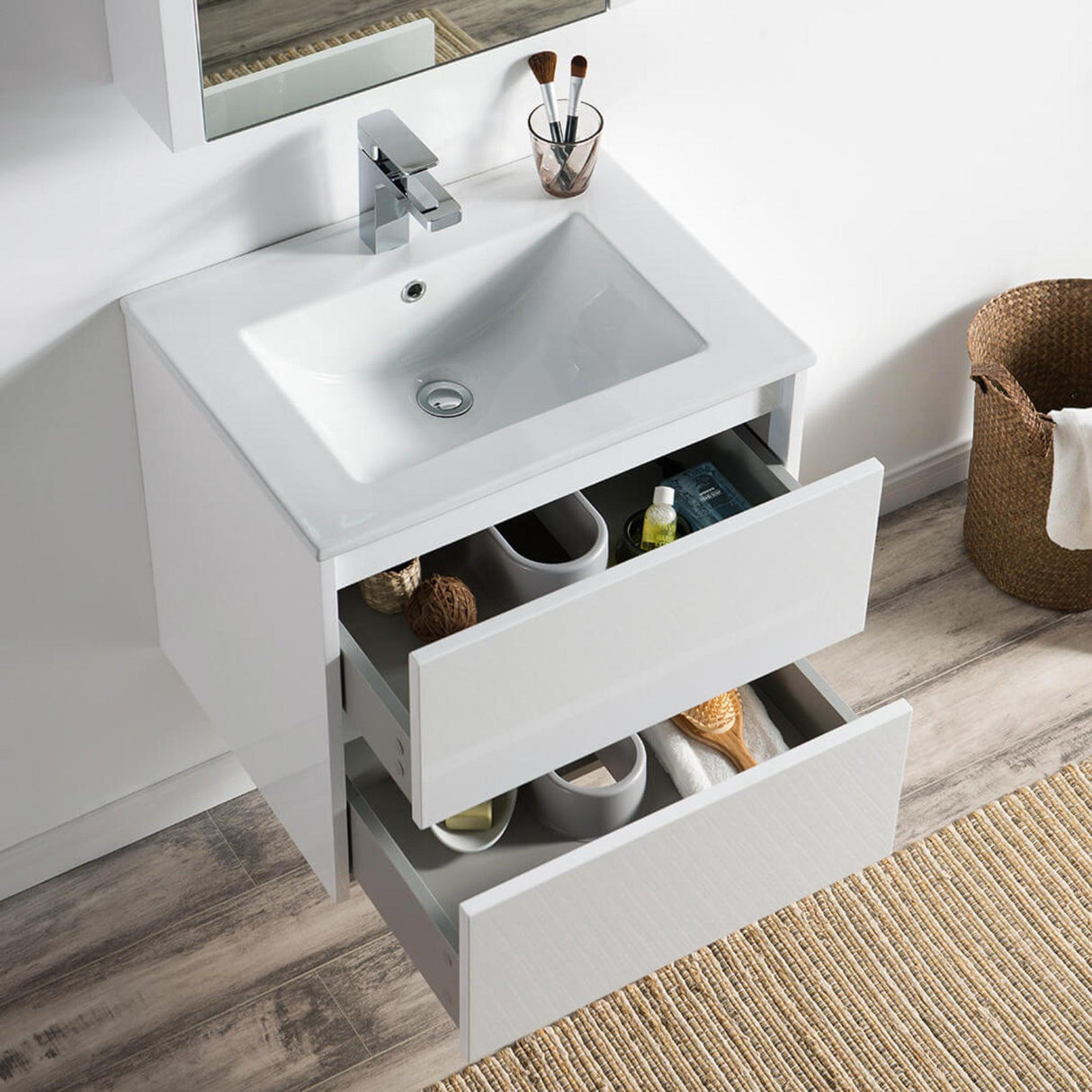 Blossom Valencia 24" 2-Drawer White Wall-Mounted Vanity Set With Ceramic Top and Integrated Single Sink