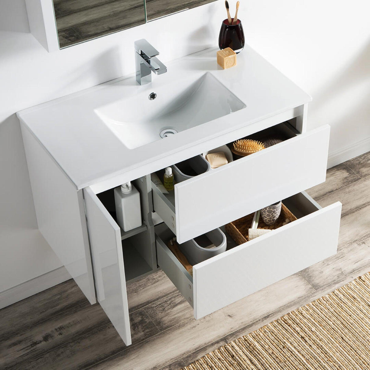 Blossom Valencia 36" 1-Door 2-Drawer White Wall-Mounted Vanity Set With Ceramic Top and Integrated Single Sink and Medicine Cabinet