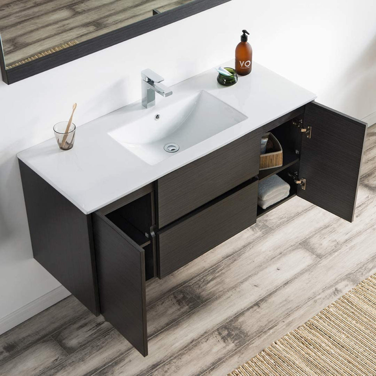 Blossom Valencia 48" 2-Door 2-Drawer Silver Gray Wall-Mounted Vanity Set With Ceramic Top and Integrated Single Sink